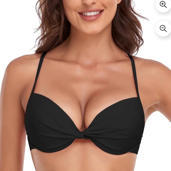 Relleciga Women's Black Push Up Bikini Top With Underwire Sz Large - Picture 1 of 7
